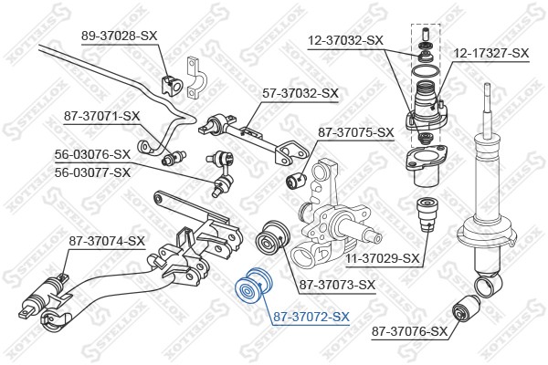 сайлентблок зад. продол. рычага наружн.!\Honda Civic EU/EP/ES 01> 87-37072-SX STELLOX