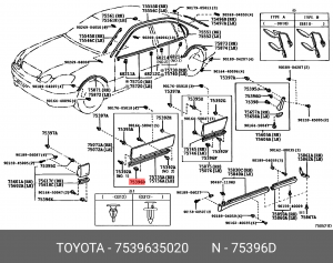 клипса!\Lexus GX470,Toyota Land Cruiser Prado 150 09> 75396-35020 TOYOTA