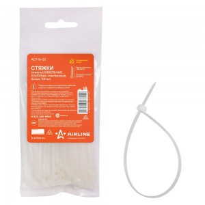 Стяжки (хомуты) кабельные 2,5*100 мм, пластиковые, белые, 100 шт. ACT-N-02 ACT-N-02 AIRLINE