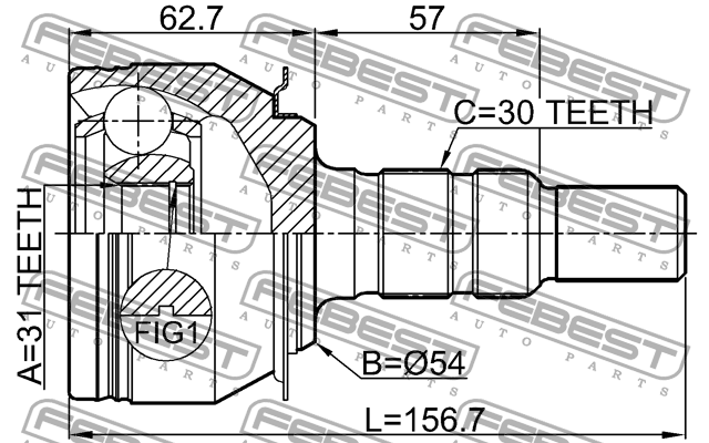 ШРУС наружный 31X54X30 CHEVROLET ORLANDO 2011-2015 1010-J309 1010-J309 FEBEST