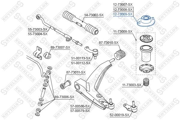 опора амортизатора переднего правого! VIN: 439640>\ Daewoo Lanos 97> 12-73009-SX STELLOX