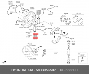 Цилиндр тормозной задний HYUNDAI HD78 дв.D4GA правый (с прокачкой) OE 583305K502 HYUNDAI KIA