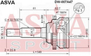 ШРУС НАРУЖНЫЙ 22X52X22 DAEWOO  KALOS 1.4 ASVA [12] DW007A47 DW-007A47 ASVA