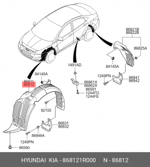подкрылок передний правый!\ Hyundai Solaris, KIA Rio 10> 868121R000 HYUNDAI