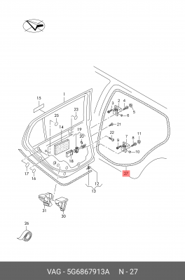 5G6867913A Уплотнитель двери внутри 5G6 867 913 A VAG