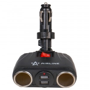 Разветвитель прикуривателя 2-х гнездовой 12V 2USB AIRLINE ASP-2TU-08 AIRLINE