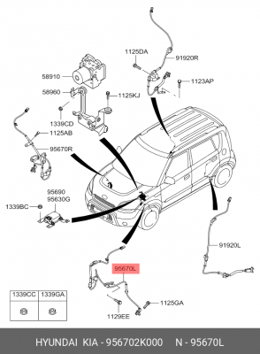 Датчик ABS передний левый 956702K000 HYUNDAI KIA