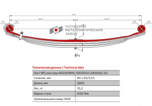 лист рессоры! №1 передняя L=1800mm (4-х листовая)\ MB Actros 4140-4148 902304MS3200502290210110 OMK AUTO