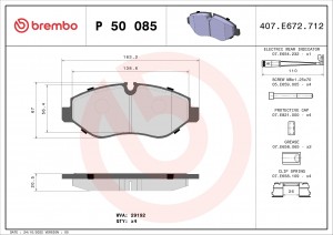 P50085 колодки дисковые п. !\ MB Sprinter 209CDi-324CDi, VW Crafter 30/35 2.5TDi P50085 BREMBO