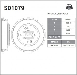 Барабан тормозной HYUNDAI Getz (02-) задний (1шт.) SANGSIN SD1079 SANGSIN