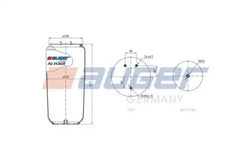 пневмоподушка без стакана! Верх: 2шп. 1отв-шт.M16x1.5 Низ: 1отв-шт.M16  SCANIA AU 343608 AUGER