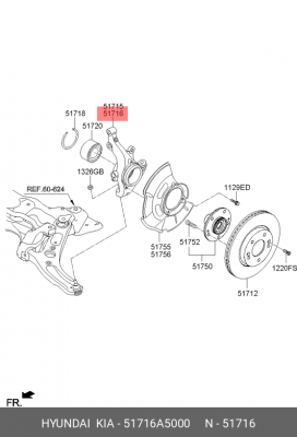 Кулак поворотный HYUNDAI Elantra (11-) правый OE 51716A5000 HYUNDAI KIA