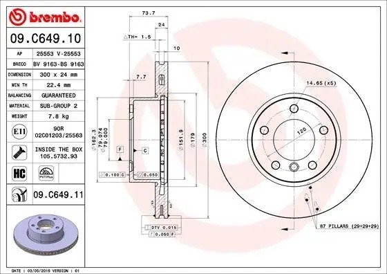 Диск тормозной 09.C649.11 09C64911 BREMBO