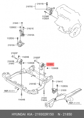 Опора двигателя HYUNDAI Elantra (06-),i30 (07-) KIA Ceed (06-) задняя OE 219302R150 HYUNDAI KIA