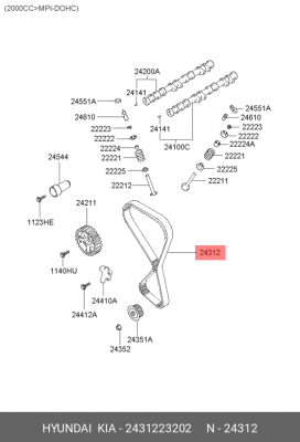 Ремень ГРМ HYUNDAI SONATA/TUCSON 2.0 Beta 24312-23202 24312-23202 HYUNDAI KIA