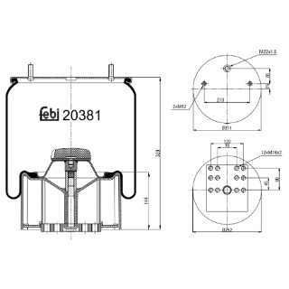 Рессора пневматическая со стаканом; (2 шп.+возд. / 8 отв.); BPW 36 стальной стак 20381 FEBI BILSTEIN