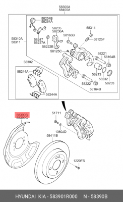 щиток тормозного диска зад.лев.!\ Hyundai Solaris, KIA Rio 10> 583901R000 HYUNDAI