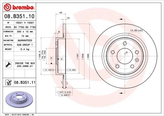 Диск тормозной Brembo Painted Disc 08.B351.11 08.B351.11 BREMBO