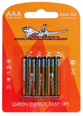 Батарейка AAA/LR03 "AIRLINE" (щелочная, в блистере) (4 шт.) AAA-04 AIRLINE