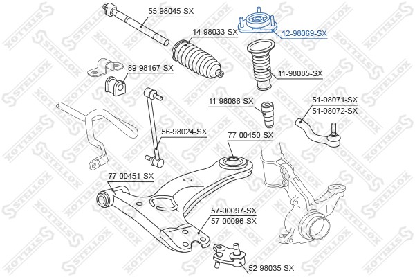 опора амортизатора переднего!\ Toyota Corolla Verso all 01> 12-98069-SX STELLOX
