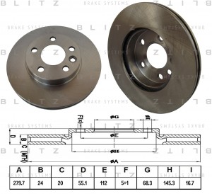 Диск тормозной передний вентилируемый VW Transporter 90- BS0149 BS0149 BLITZ