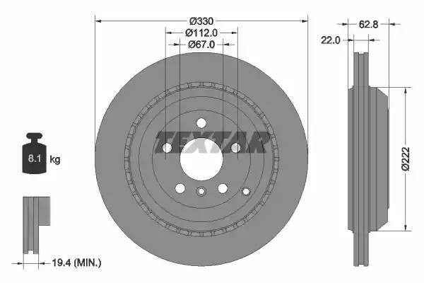 Диск тормозной MERCEDES ML (W164),GL (X164) задний (1шт.) TEXTAR 92150903 TEXTAR