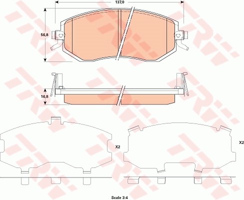 Колодки тормозные SUBARU Forester (08-),Impreza (08-),XV (12-) передние (4шт.) T GDB3519 TRW