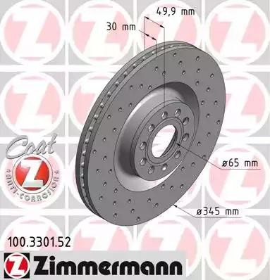 диск тормозной !Sport перед. 345x30/50-5x112 \Audi A3, VW Passat/Golf V 3.2FSi 0 100.3301.52 ZIMMERMANN