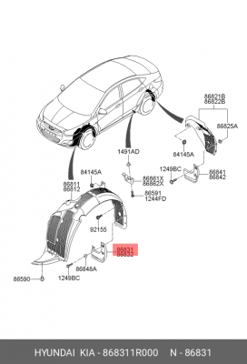 Брызговик HYUNDAI Solaris передний левый OE 868311R000 HYUNDAI KIA