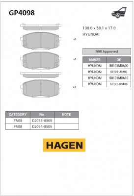 колодки дисковые передние! \ Hyundai i30 07>, KIA Ceed 07>/Carens 02> GP4098 HAGEN