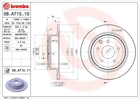 Диск тормозной 08.A715.10 08.A715.10 BREMBO
