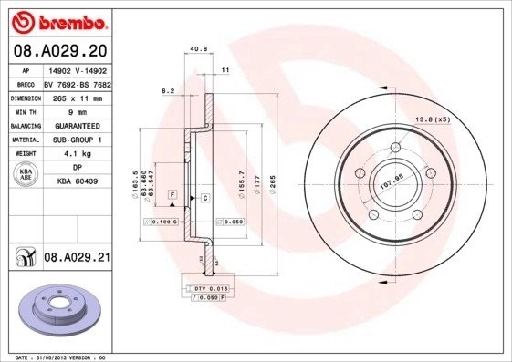 Диск тормозной FORD FOCUS II 04 Brembo Painted Disc 08.A029.21 08.A029.21 BREMBO