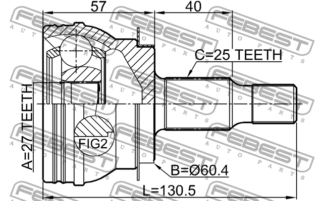 ШРУС наружный 27x60.4x25 MERCEDES BENZ A-CLASS  03-12 1610-W245 1610W245 FEBEST
