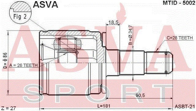 ШРУС ВНУТРЕННИЙ ЛЕВЫЙ 26x34.7x28 [12] MTID5002 MTID5002 ASVA