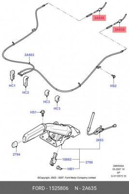 трос ручника задний!\ Ford Focus all 06> 1525806 FORD