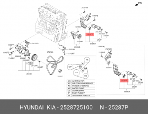 Ролик приводного ремня HYUNDAI Santa Fe (10-) (2.4) KIA Sorento (09-) (2.4) обво 25287-25100 HYUNDAI KIA