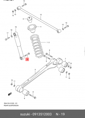 Болт SUZUKI Jimny (98-) крепления амортизатора заднего OE 0913512003 SUZUKI