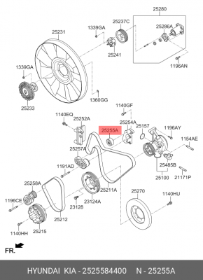 Ролик приводного ремня HYUNDAI HD170,260,270,370,Xcient,Universe дв.D6CB/CC/HA о 2525584400 HYUNDAI KIA