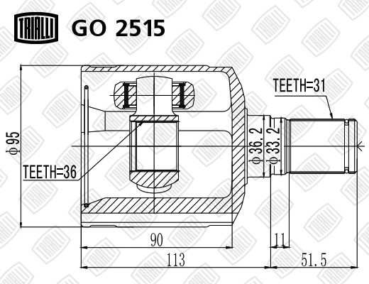 ШРУС внутренний MAZDA CX-7 (12-) левый TRIALLI GO 2515 TRIALLI