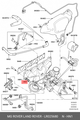 гайка коллектора выпуск.! М10x1.5 медь\ Land Rover Discovery/Range Rover/Range R LR025680 LAND ROVER