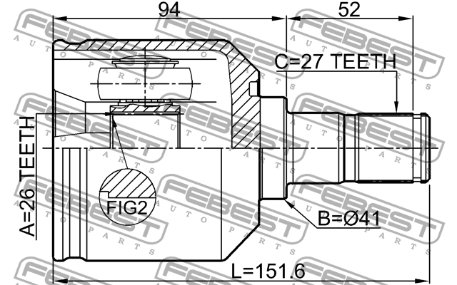 ШРУС внутренний левый HYUNDAI SANTA FE (BB) 2000-2006 1211-SANFELH 1211-SANFELH FEBEST