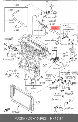 РЕЗИНОВЫЙ ПАТРУБОК СИСТЕМЫ ОХЛАЖДЕНИЯ ДВС MAZDA L37K1520ZE L37K-15-20ZE MAZDA