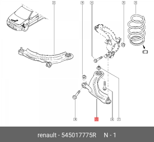 рычаг перед. нижн. лев.!\ Renault Megane 03> 545017775R RENAULT