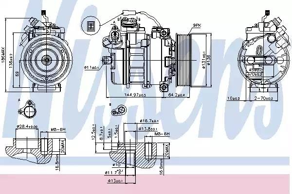 компрессор кондиционера !24V d131 9 пазов 2 PIN PLUG \MB Axor 02> 89371 NISSENS