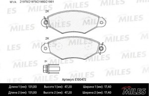 Колодки тормозные передние (Смесь Semi-Metallic) NISSAN KUBISTAR 03-/RENAULT KAN E100472 MILES