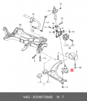 Опора шаровая R VAG A3/Octavia III/Golf VII/Passat B7/Tiguan VAG 3C0 407 366 B 3C0 407 366 B VAG