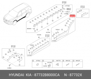 Молдинг HYUNDAI Grand Santa Fe (13-) двери задней правой OE 87732B8000CA HYUNDAI KIA