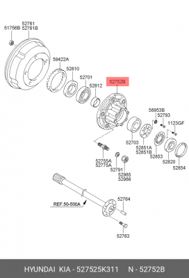Ступица HYUNDAI HD72,78 дв.D4DB,D4DD,D4GA колеса заднего (АБС) OE 527525K311 HYUNDAI KIA