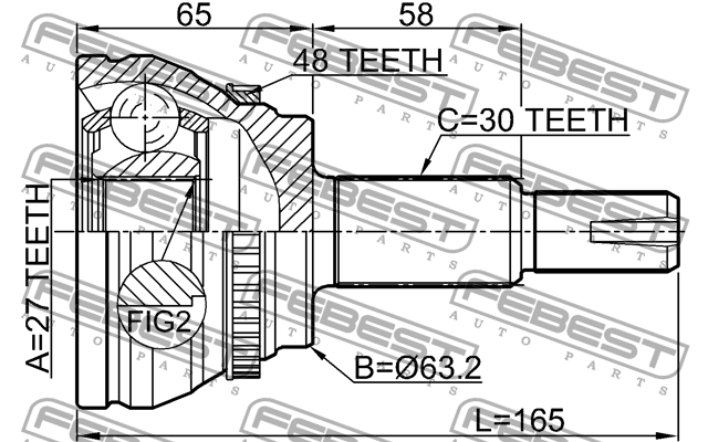 ШРУС внеш (27x62x30) TOYOTA PREVIA/TARAGO ACR30/CLR30 2000-2006 0110-CLR30A48 0110-CLR30A48 FEBEST