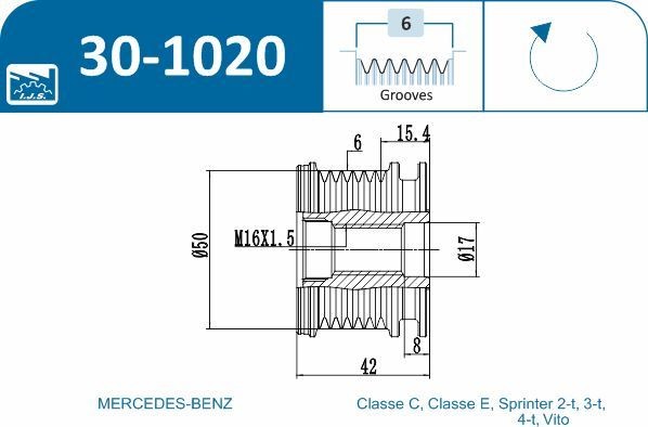шкив генер.\ MB W202/W210/Vito 2.0CDi/ 301020 IJS GROUP
